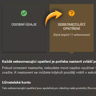 chance registrace - nastaveni limitu