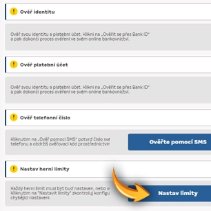 merkurxtip registrace - nastaveni limitu
