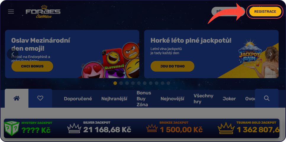 Forbes Casino registrace - krok 1